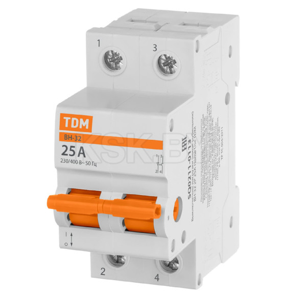 Выключатель нагрузки (мини-рубильник) ВН-32 2P 25A Home Use TDM SQ0211-0113 (SQ0211-0113) 