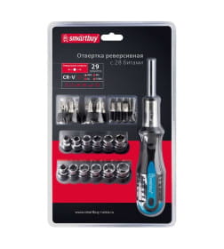 Отвертка реверсивная с набором бит и головок CR-V (29 предметов) Smartbuy Tools SBT-SCBS-29P2