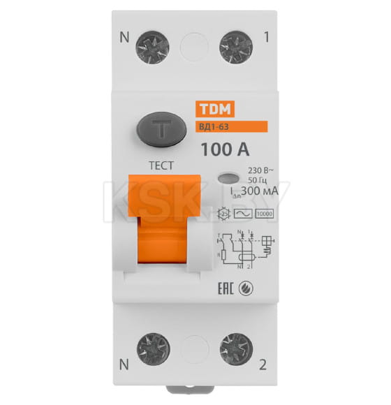 Устройство защитного отключения УЗО ВД1-63 2Р 100А 300мА TDM SQ0203-0024 (SQ0203-0024) 
