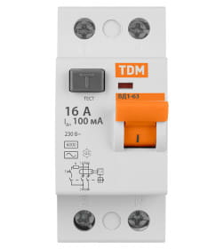 Устройство защитного отключения УЗО ВД1-63 2Р 16А 100мА TDM SQ0203-0001