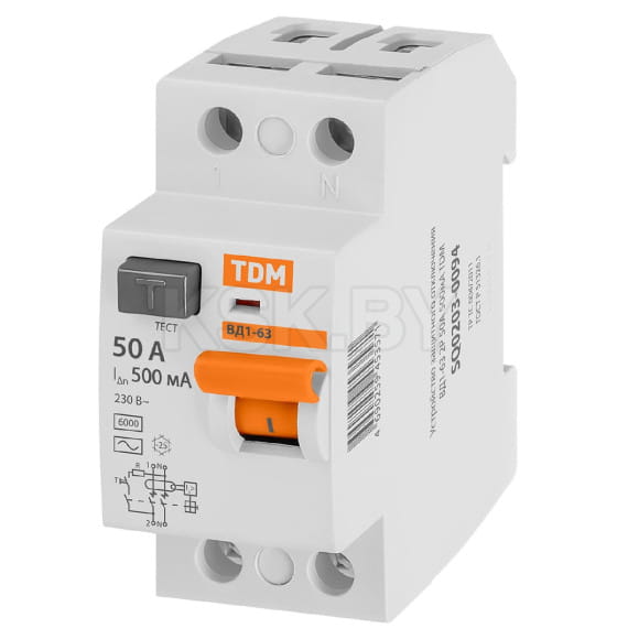 Устройство защитного отключения УЗО ВД1-63 2Р 50А 500мА TDM SQ0203-0094 (SQ0203-0094) 