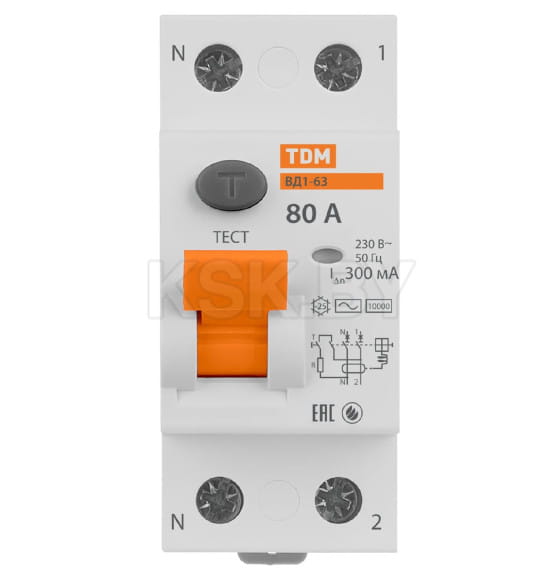 Устройство защитного отключения УЗО ВД1-63 2Р 80А 300мА TDM SQ0203-0021 (SQ0203-0021) 