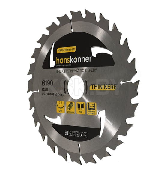 Диск пильный по дереву 190x24Tх30x1.7 мм Hanskonner H9022-190-30-24T (H9022-190-30-24T) 