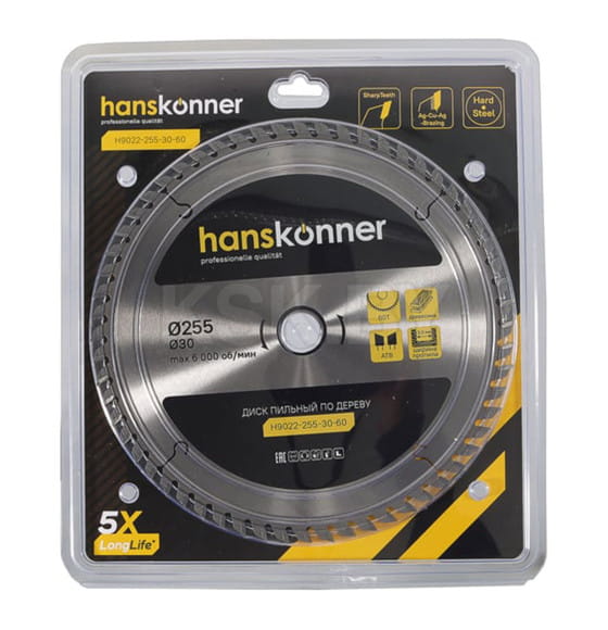 Диск пильный по дереву 255x60Tх30x3.0 мм Hanskonner H9022-255-30-60 (H9022-255-30-60) 