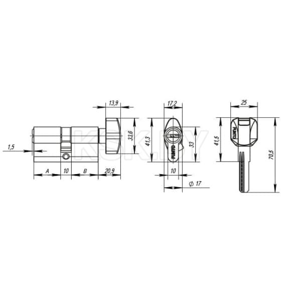Цилиндровый механизм Punto MaxPro7000 90mm (40х10х40) SN никель с вертушкой (57571) 