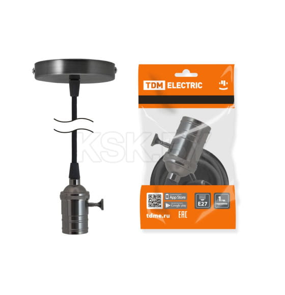 Патрон Е27 с выключателем с подвесом 1 м, металлический "Лофт", черный TDM SQ0335-0073 (SQ0335-0073) 
