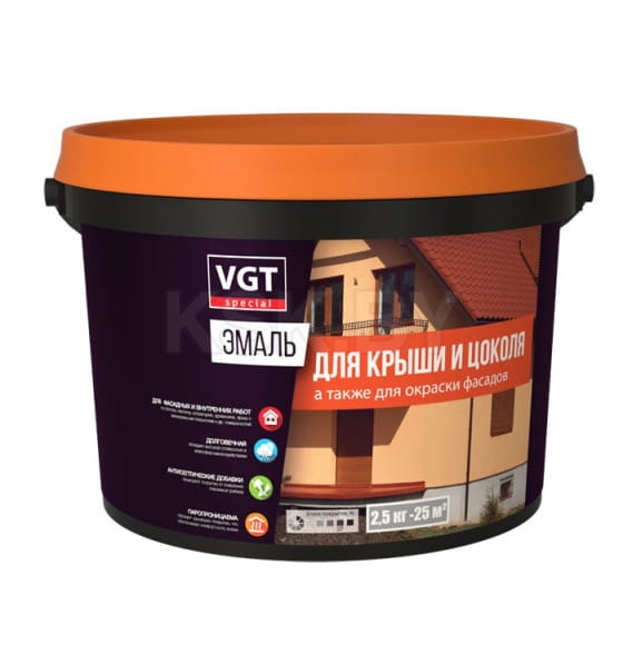 Эмаль VGT ВД-АК-1179 для крыши и цоколя "Профи", шоколадная полуглянцевая, 2,5 кг