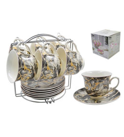 Сервиз на подставке (12 пр.) Lavenir "Черный мрамор" 220 мл, 14 см, C03-MRBBL 12M фарфор