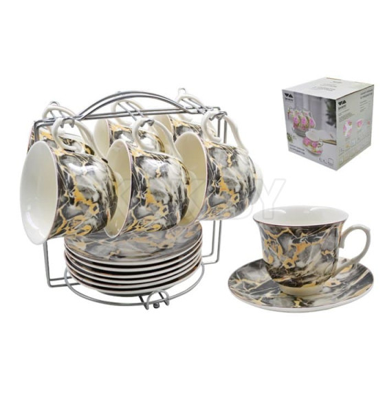 Сервиз на подставке (12 пр.) Lavenir "Черный мрамор" 220 мл, 14 см, C03-MRBBL 12M фарфор (100373) 