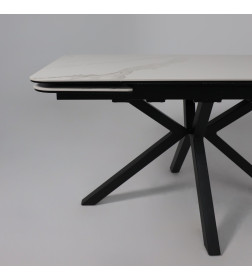 Стол РЕЙН NEW, керамика 1400(2040)х900 мм Камень белый Greys White/Черный матовый