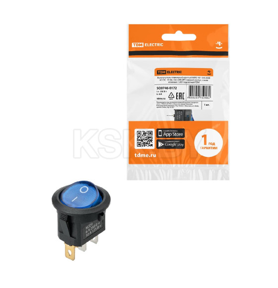 Выключатель клавишный MIRS-101-3-B 250В AC/DC, 1P, 6А, (3с), ON-OFF, черный корпус, синяя клавиша, LED подсветкой TDM SQ0746-0172 (SQ0746-0172) 