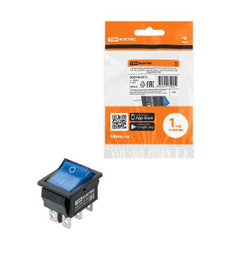 Выключатель клавишный KCD4-202N 250В AC/DC, 2P, 15А, (6с), ON-ON, черный корпус, синяя клавиша, LED TDM SQ0746-0170
