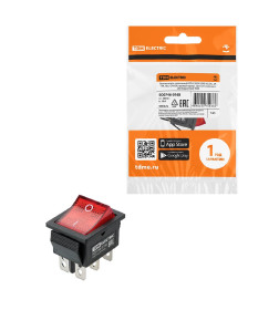 Выключатель клавишный KCD4-202N 250В AC/DC, 2P, 15А, (6с), ON-ON, черный корпус, красная клавиша, LED TDM SQ0746-0168