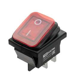 Выключатель клавишный KCD4-201N/HS 250В AC/DC, 2P, 15А, (4с), ON-OFF, черный корпус, красная клавиша, LED, IP54 TDM SQ0746-0165