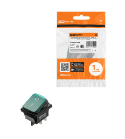 Выключатель клавишный KCD4-201N/HS 250В AC/DC, 2P, 15А, (4с), ON-OFF, черный корпус, зеленая клавиша, LED, IP54 TDM SQ0746-0166