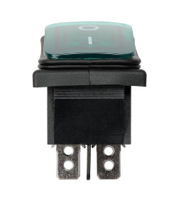 Выключатель клавишный KCD4-201N/HS 250В AC/DC, 2P, 15А, (4с), ON-OFF, черный корпус, зеленая клавиша, LED, IP54 TDM SQ0746-0166