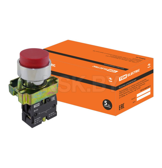 Кнопка SB2-BL42 с возвратом, 1НЗ, 22 мм, красная, IP40 TDM SQ0704-0049 (SQ0704-0049) 