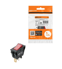 Выключатель клавишный KCD3-101N/B 250В AC/DC, 1P, 15А, (3с), ON-OFF, черный корпус, красная клавиша, LED TDM SQ0746-0154