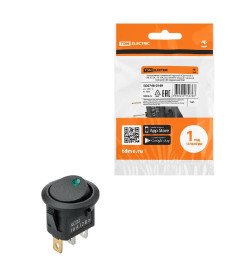 Выключатель клавишный KCD2-101N-2 12В AC/DC, 1P, 16А, (3с), ON-OFF, черный с зеленой точечной LED подсветкой TDM SQ0746-0149