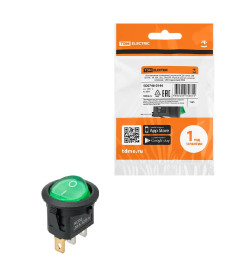 Выключатель клавишный KCD2-101N 12В AC/DC, 1P, 20А, (3с), ON-OFF, черный корпус, зеленая клавиша, LED подсветка, TDM SQ0746-0144