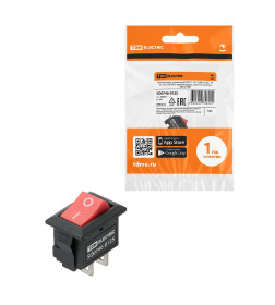 Выключатель клавишный KCD11-101 250В AC/DC, 1P, 3А, (2с), ON-OFF, черный корпус, красная клавиша, Micro TDM SQ0746-0125