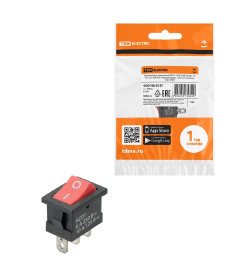Выключатель клавишный KCD1-102 250В AC/DC, 1P, 6А, (3с), ON-ON, черный корпус, красная клавиша, Mini TDM SQ0746-0138