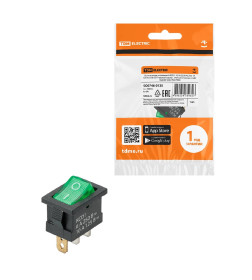 Выключатель клавишный KCD1-101N 250В AC/DC, 1P, 6А, (3с), ON-OFF, черный корпус, зеленая клавиша, LED, Mini TDM SQ0746-0135