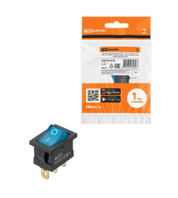 Выключатель клавишный KCD1-101N 12В AC/DC, 1P, 15А, (3с), ON-OFF, черный корпус, синяя клавиша, LED, Mini TDM SQ0746-0132