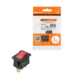Выключатель клавишный KCD1-101N 12В AC/DC, 1P, 15А, (3с), ON-OFF, черный корпус, крас.клавиша, LED, Mini TDM SQ0746-0131