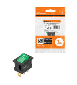 Выключатель клавишный KCD1-101N 12В AC/DC, 1P, 15А, (3с), ON-OFF, черный корпус, зеленая клавиша, LED, Mini TDМ SQ0746-0134