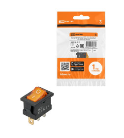 Выключатель клавишный KCD1-101N 12В AC/DC, 1P, 15А, (3с), ON-OFF, черный корпус, желтая клавиша, LED, Mini TDM SQ0746-0133