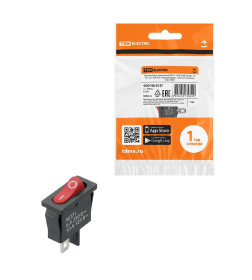 Выключатель клавишный KCD1-101B 250В AC/DC, 1P, 6А, (2с), ON-OFF, черный корпус, красная клавиша, Mini TDM SQ0746-0137