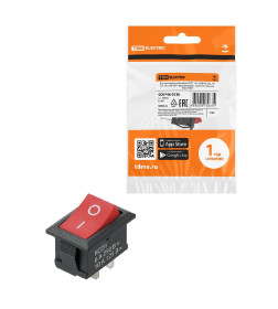 Выключатель клавишный KCD1-101 250В AC/DC, 1P, 6А, (2с), ON-OFF, черный корпус, красная клавиша, Mini TDM SQ0746-0136