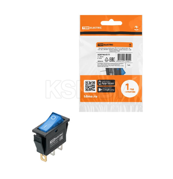 Выключатель клавишный IRS-101N 250В AC/DC, 1P, 15А, (3с), ON-OFF, черный корпус, синяя клавиша с LED подсветкой TDM SQ0746-0171 (SQ0746-0171) 