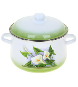 Кастрюля коническая СтальЭмаль "Каллы" (4,0л) 1с46я белоснежный