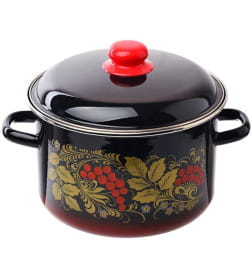 Кастрюля цилиндрическая СтальЭмаль "Рябина" (5,5л) 7RD221M черный