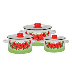 Набор кастрюль СтальЭмаль (3пр.) "Восточный мак" 1с144/5 №144 белоснежный