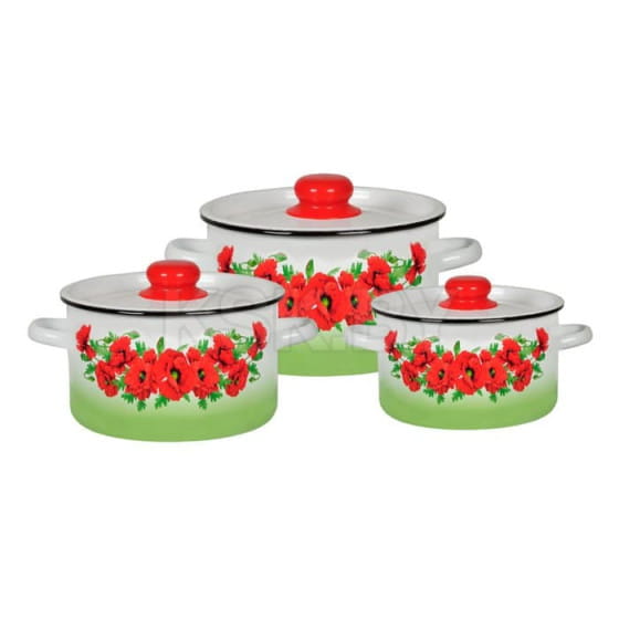 Набор кастрюль СтальЭмаль (3пр.) "Восточный мак" 1с144/5 №144 белоснежный (91858) 