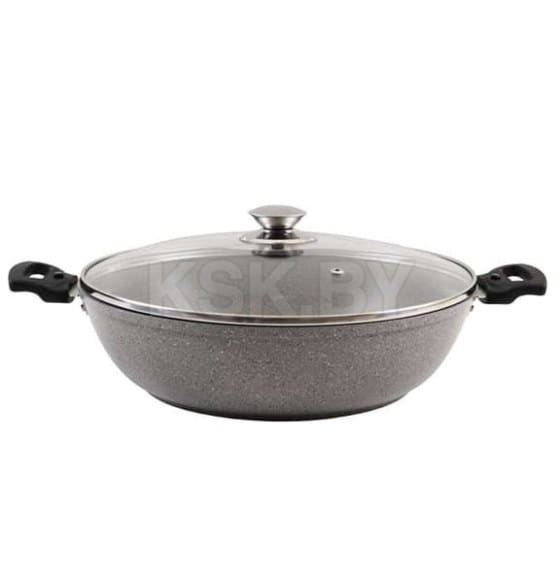 Сотейник Kukmara (30/8,5см) смс308а "Светлый мрамор" (стекл. крышка) (65093) 