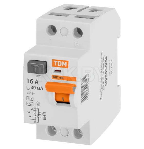 Устройство защитного отключения УЗО ВД1-63 2Р 16А 30мА TDM SQ0203-0004      (SQ0203-0004     ) 