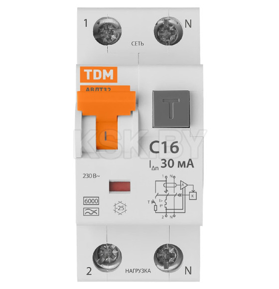 Автоматический выключатель дифференциального тока 32 C16 30мА TDM SQ0202-0030 (SQ0202-0030) 