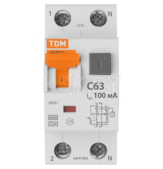Автоматический выключатель дифференциального тока 32 C63 100мА TDM SQ0202-0035 (SQ0202-0035) 
