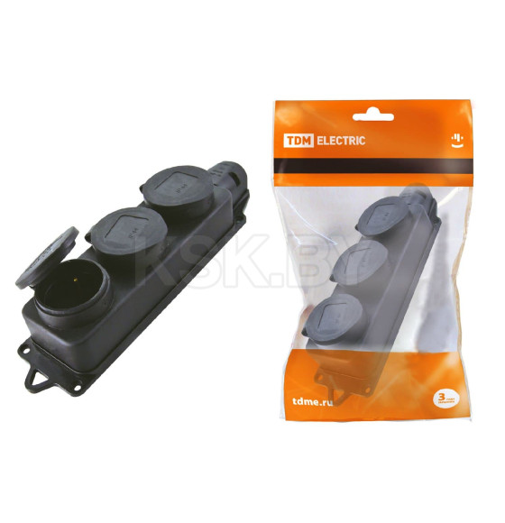 Розетка трехместная с заглушками каучук 2Р+РЕ 16А 250В IP44 TDM SQ0612-0008 (SQ0612-0008) 