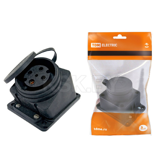 Розетка настенная с загл. наклон. каучук 3Р+РЕ 32А 380В IP44 TDM SQ0612-0009 (SQ0612-0009) 