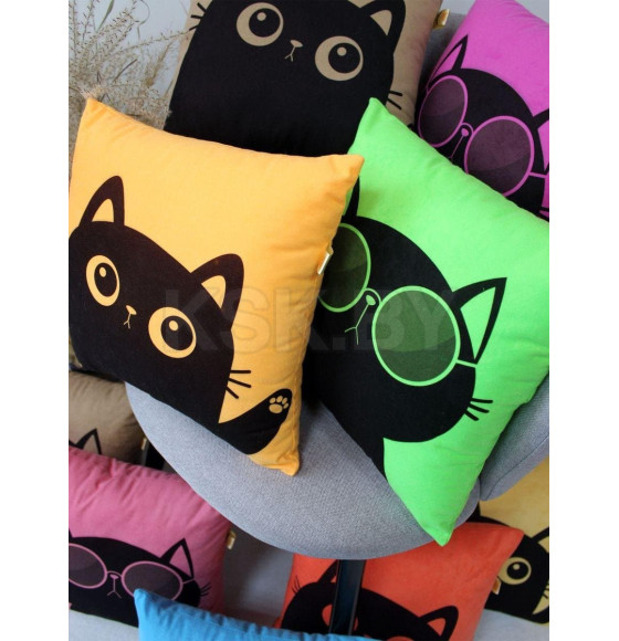 Подушка декоративная MATEX MEOW. Размер: 35x35 Цвет: горчичный, черничный (37-897) 