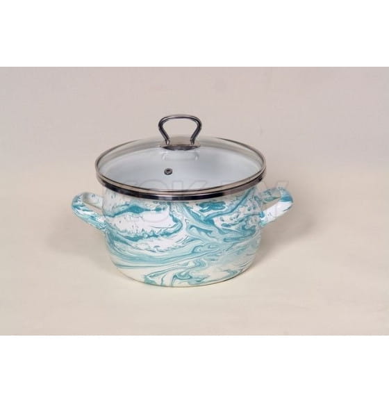 Кастрюля эмалированная "Шейк Бело-бирюзовый" 2,5 л (форма сфера) САНТЭКС 1-2425111(Бл)"Шейк Бл-Брз" (1-2425111(Бл)(23)) 