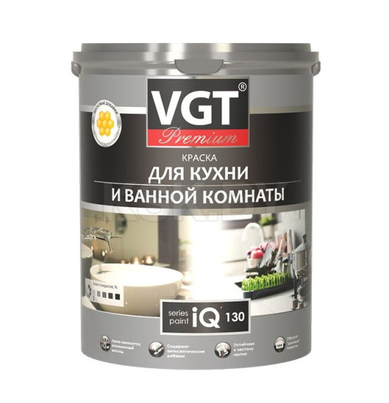 Краска VGT PREMIUM для кухни и ванной комнаты IQ130, база А, 2 л