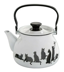 Чайник эмалированный сферический с металлической ручкой 3,5 л (белый) Кошечки 42104-132/6-У4БЕЛ Кошечки