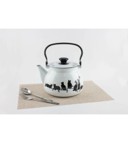 Чайник эмалированный сферический с металлической ручкой 3,5 л (белый) Кошечки 42104-132/6-У4БЕЛ Кошечки