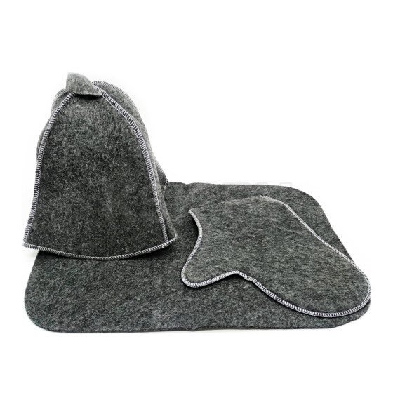 Набор для бани из (3-х пр.) Шапка "Classic gray", коврик, рукавичка TM Бацькина баня (13302) 